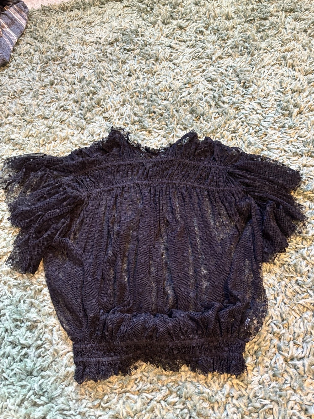 🖤Free People Sheer Black Polka Dot Elastic Short Sleeve Top